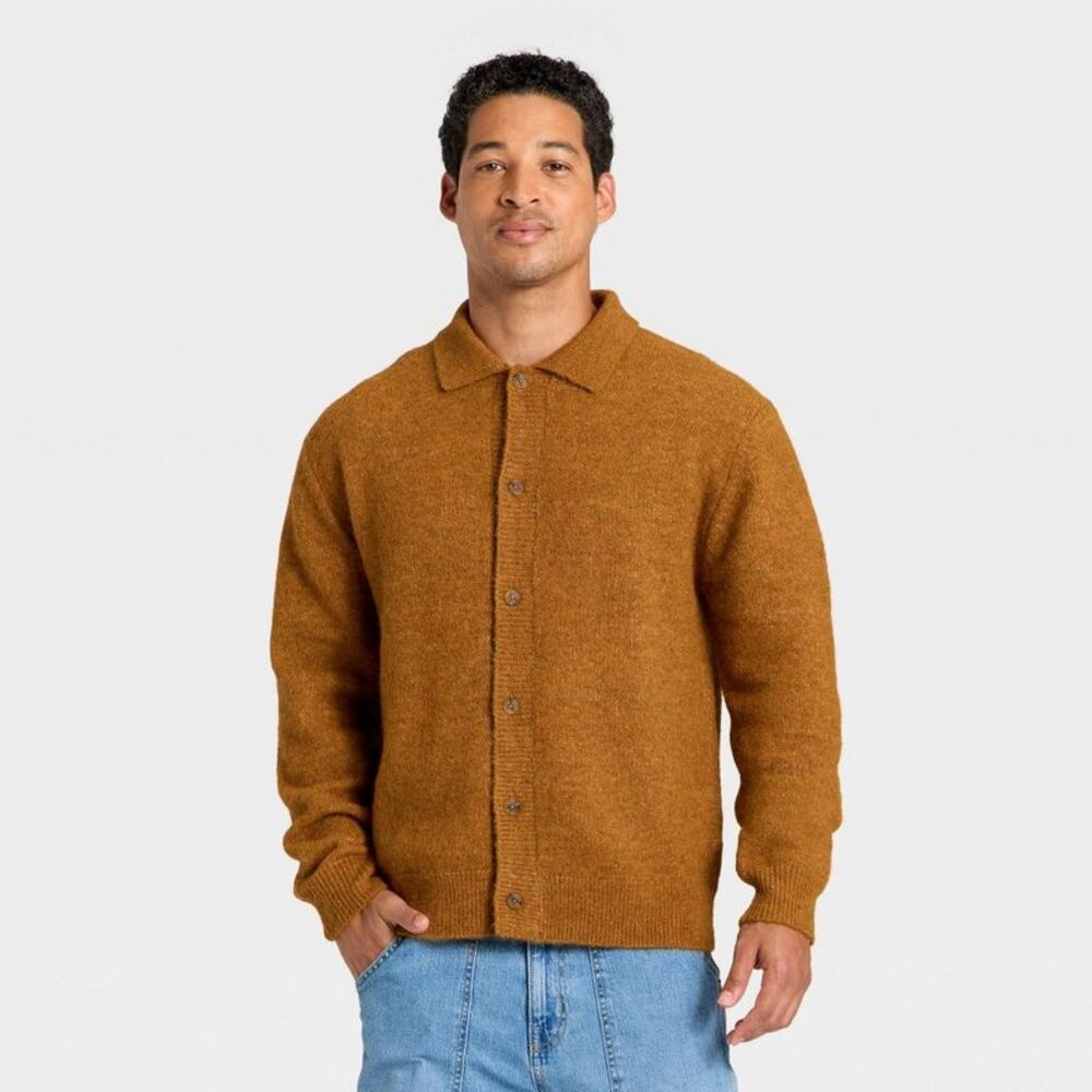 Goodfellow & Co - Men's Collared Cardigan Sweater - Goodfellow & Co Gold - Picture 1 of 3
